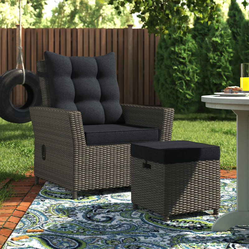 Andover Mills™ Acree Recliner Patio Chair with Cushions and Ottoman